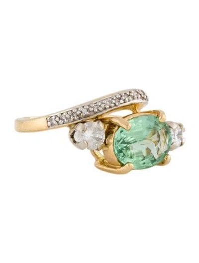 Pre-owned Ring 18k 2.09ct Tourmaline & Diamond Cocktail  In Multi