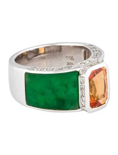 Pre-owned Ring 18k 2.10ct Sapphire, Jadeite & Diamond Band In Multi