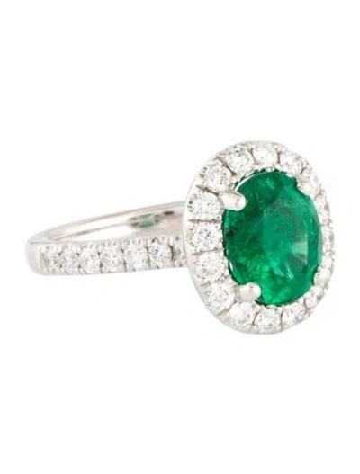 Pre-owned Ring 18k 2.20ct Emerald & Diamond Cocktail  In Multi
