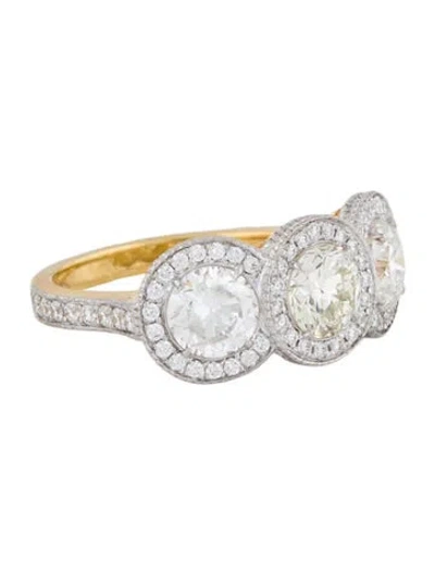 Pre-owned Ring 18k 2.21ctw Diamond 3-stone Halo Cocktail  In Multi