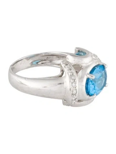 Pre-owned Ring 18k 2.25ct Topaz & Diamond Cocktail  In Multi