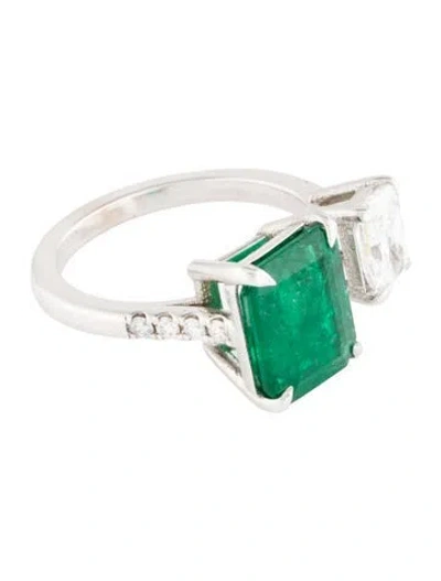 Pre-owned Ring 18k 2.27ct Emerald & Diamond Toi Et Moi Cocktail  In Multicolor