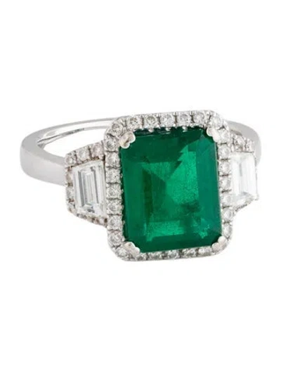Pre-owned Ring 18k 2.38ctw Emerald & Diamond Cocktail  In Multi