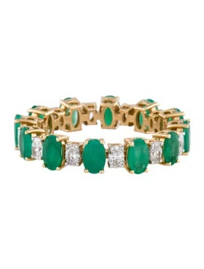 Pre-owned Ring 18k 2.49ctw Emerald & Diamond Eternity Band In Multi