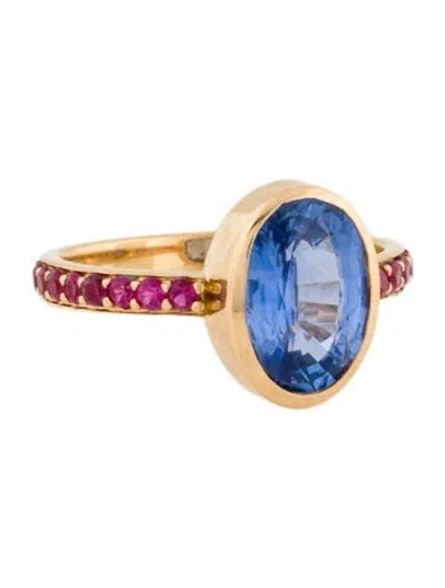 Pre-owned Ring 18k 2.50ctw Sapphire & Synthetic Ruby Cocktail  In Multicolor