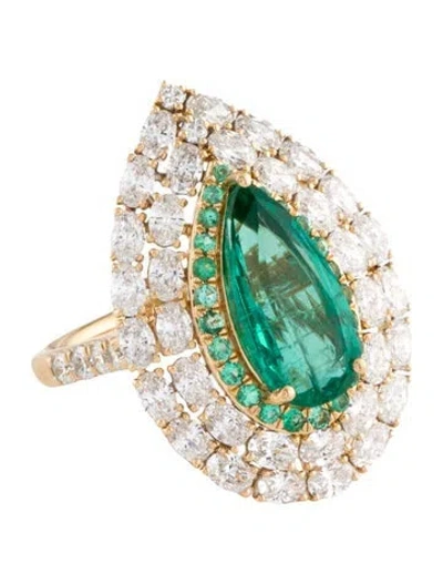 Pre-owned Ring 18k 2.63ct Emerald & Diamond Cocktail  In Multicolor