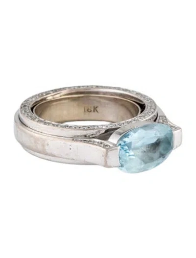 Pre-owned Ring 18k 2.66ct Aquamarine & Diamond  In Multi