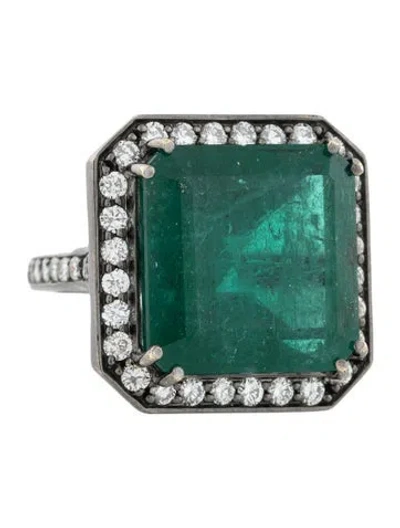 Pre-owned Ring 18k 26.80ctw Emerald & Diamond Cocktail  In Multicolor