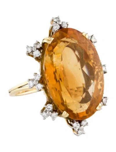 Pre-owned Ring 18k 27.23ct Citrine & Diamond Cocktail  In Multi