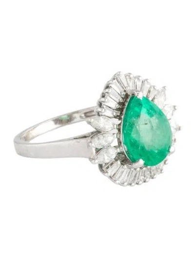 Pre-owned Ring 18k 2.73ct Emerald & Diamond Cocktail  In Multi