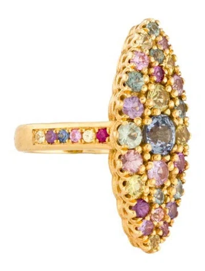 Pre-owned Ring 18k 2.77ctw Sapphire & Ruby Navette Cocktail  In Multi