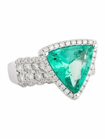 Pre-owned Ring 18k 2.84ct Colombian Emerald & Diamond Cocktail  In Multi