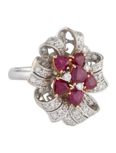 Pre-owned Ring 18k 2.91ct Ruby & Diamond Cocktail  In Multi