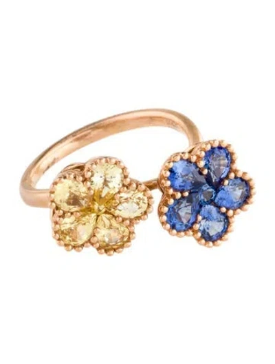 Pre-owned Ring 18k 2.98ct Sapphire Double Flower  In Multicolor