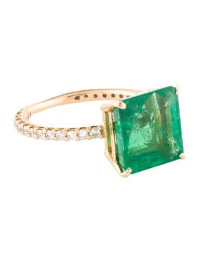 Pre-owned Ring 18k 3.04ct Emerald & Diamond Cocktail  In Multi