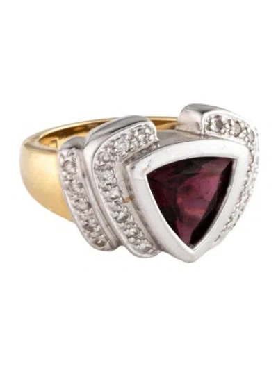 Pre-owned Ring 18k 3.11ct Garnet & Diamond Cocktail  In Multi