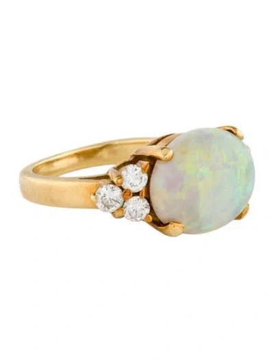 Pre-owned Ring 18k 3.16ct Opal & Diamond Cocktail  In Multi