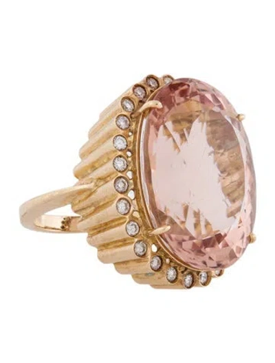 Pre-owned Ring 18k 31.85ct Morganite & Diamond Cocktail  In Multi