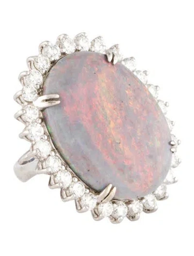 Pre-owned Ring 18k 31.90ct Opal & Diamond Cocktail  In Multi