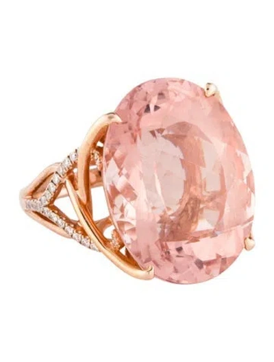 Pre-owned Ring 18k 34.42ct Morganite & Diamond Cocktail  In Multi