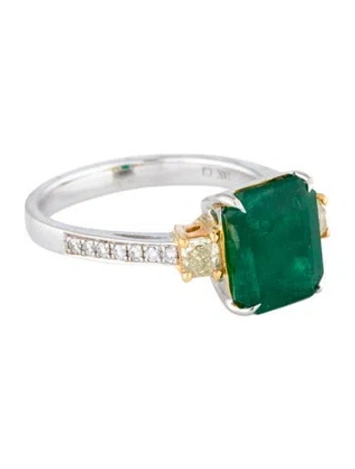 Pre-owned Ring 18k 3.46ct Emerald & Diamond Cocktail  In Multi
