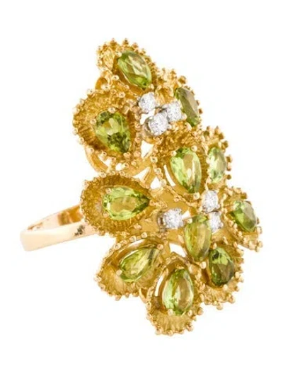 Pre-owned Ring 18k 3.52ctw Peridot & Diamond Cocktail  In Multi