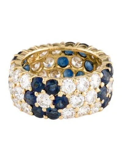Pre-owned Ring 18k 3.55ct Sapphire & Diamond Flower Band In Multi