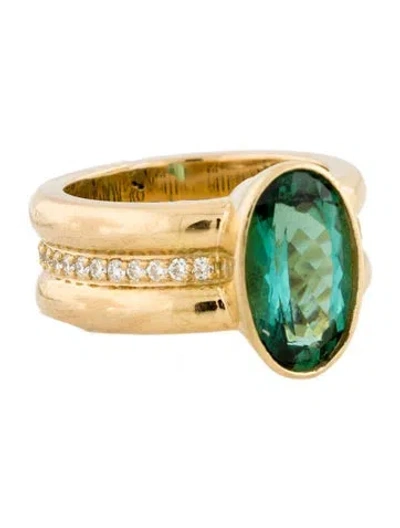Pre-owned Ring 18k 3.70ct Tourmaline & Diamond Cocktail  In Multi