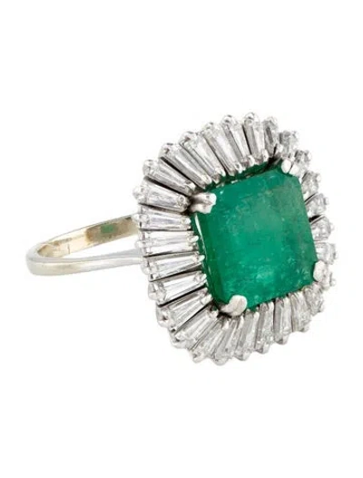 Pre-owned Ring 18k 3.87ct Emerald & Diamond Cocktail  In Multi
