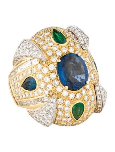 Pre-owned Ring 18k 3.88ctw Sapphire, Emerald, & Diamond Cocktail  In Multi