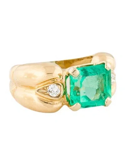 Pre-owned Ring 18k 3.93ct Emerald & Diamond Cocktail  In Multi