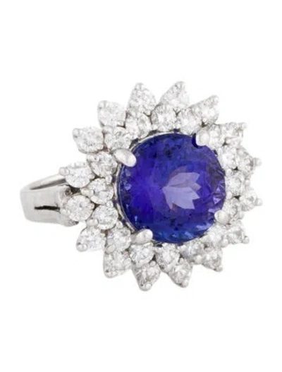 Pre-owned Ring 18k 3.95ct Tanzanite & Diamond Cocktail  In Multi