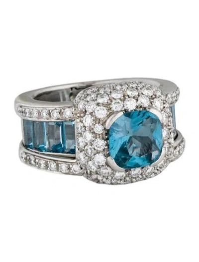 Pre-owned Ring 18k 3.95ctw Topaz & Diamond Cocktail  In Multicolor