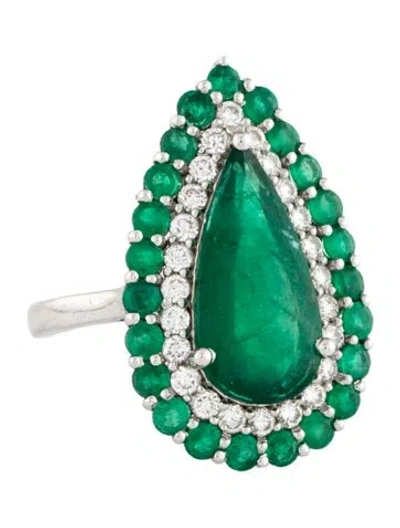 Pre-owned Ring 18k 4.00ctw Emerald & Diamond Cocktail  In Multi