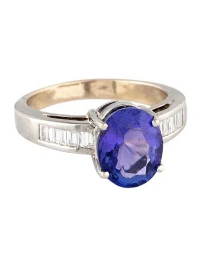 Pre-owned Ring 18k 4.01cttanzanite & Diamond Cocktail  In Multicolor