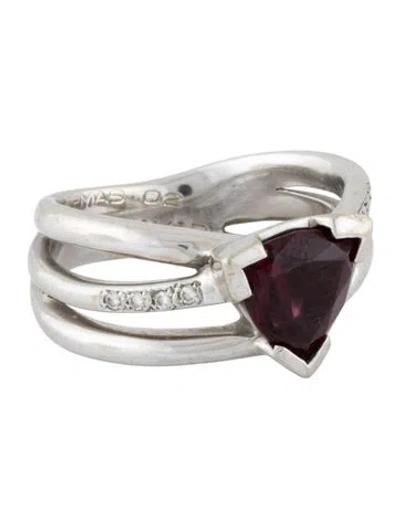 Pre-owned Ring 18k 4.16ct Garnet & Diamond Cocktail  In Multi