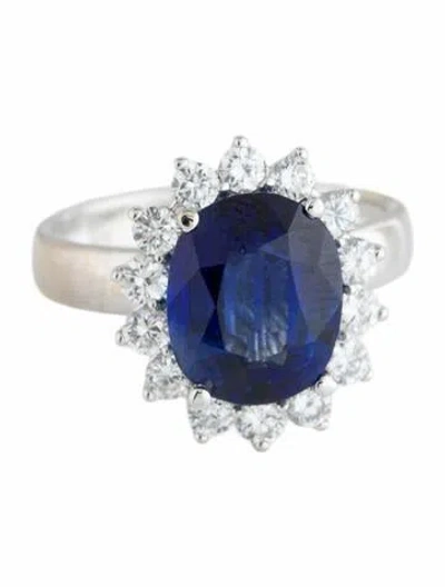 Pre-owned Ring 18k 4.21ct Sapphire & Diamond Cocktail  In Multi