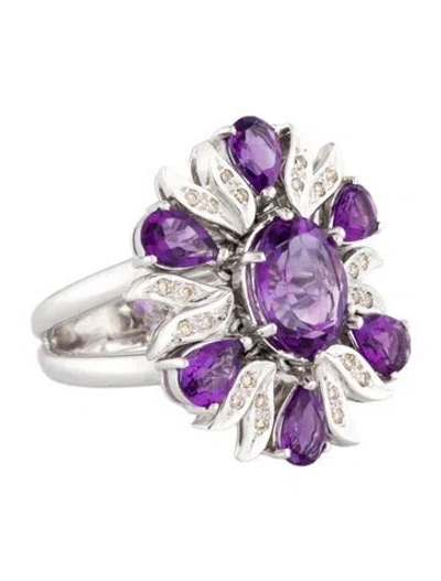 Pre-owned Ring 18k 4.37ctw Amethyst & Diamond Articulated Cocktail  In Multi