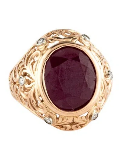 Pre-owned Ring 18k 4.40ct Ruby & Diamond Cocktail  In Multicolor