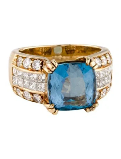 Pre-owned Ring 18k 4.42ct Aquamarine & Diamond Cocktail  In Multicolor