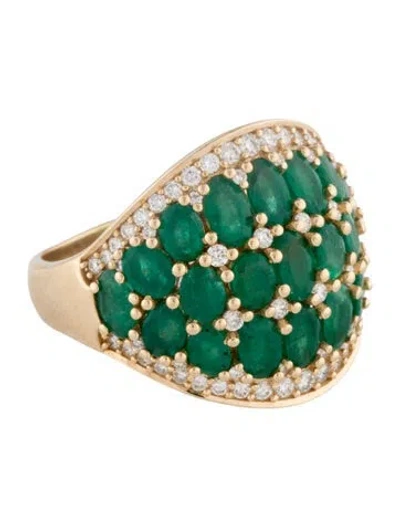 Pre-owned Ring 18k 4.47ctw Emerald & Diamond Cocktail  In Multi
