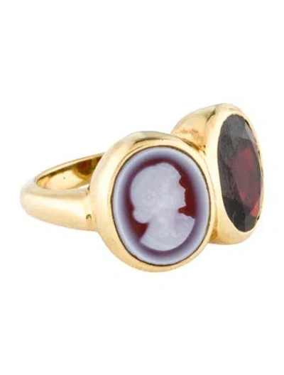 Pre-owned Ring 18k 4.48ctw Garnet & Sardonyx Cocktail  In Multi