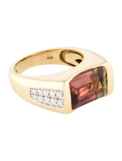 Pre-owned Ring 18k 4.63ct Tourmaline & Diamond Cocktail  In Multi