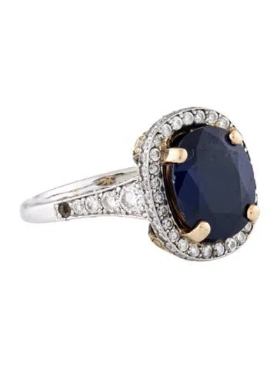Pre-owned Ring 18k 4.65ct Sapphire & Diamond Cocktail  In Multi