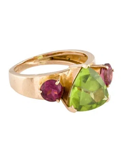 Pre-owned Ring 18k 4.75ct Peridot & Tourmaline Cocktail  In Multi