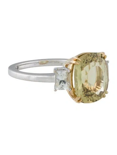 Pre-owned Ring 18k 4.82ct Chrysoberyl & Sapphire In Multi