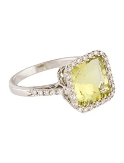 Pre-owned Ring 18k 5.00ct Citrine & Diamond Cocktail  In Multicolor