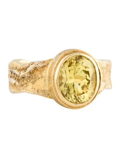 Pre-owned Ring 18k 5.00ct Yellow Sapphire Cocktail  In Multi