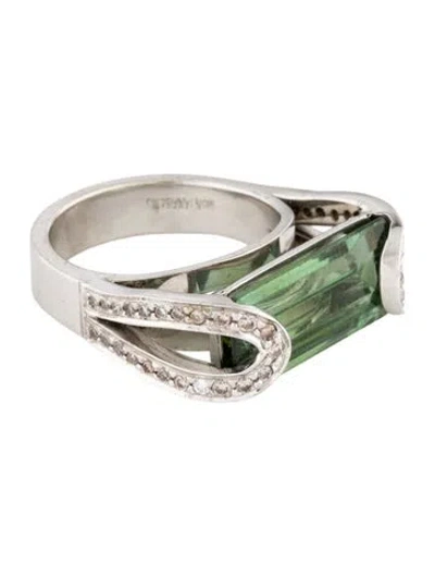Pre-owned Ring 18k 5.06ct Tourmaline & Diamond Cocktail  In Multi