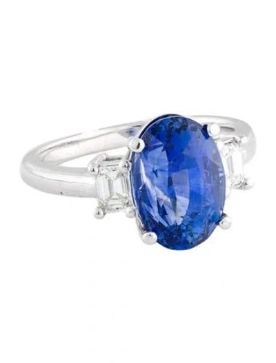 Pre-owned Ring 18k 5.09ct Sri Lankan Sapphire & Diamond Cocktail  In Multi